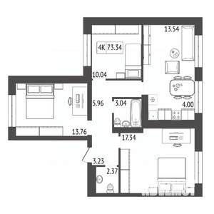 4-к квартира, строящийся дом, 73м2, 4/17 этаж