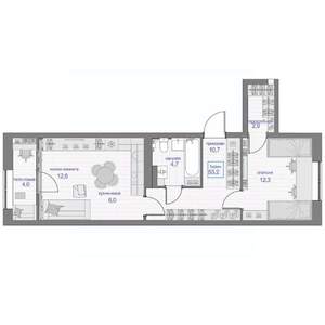 2-к квартира, вторичка, 53м2, 19/24 этаж