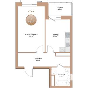 1-к квартира, вторичка, 46м2, 2/24 этаж