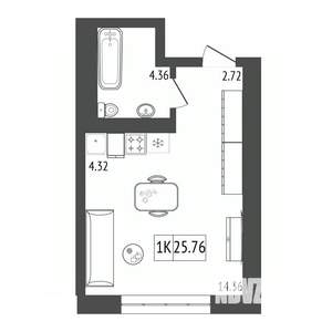 1-к квартира, строящийся дом, 26м2, 2/17 этаж