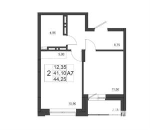 2-к квартира, вторичка, 44м2, 13/17 этаж