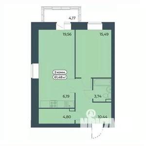 2-к квартира, вторичка, 61м2, 1/9 этаж