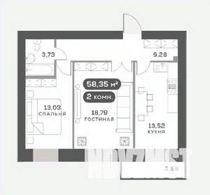2-к квартира, вторичка, 58м2, 8/15 этаж
