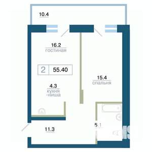 2-к квартира, строящийся дом, 55м2, 8/24 этаж