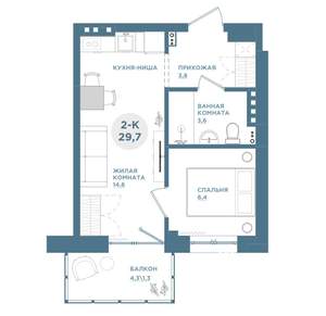 2-к квартира, строящийся дом, 30м2, 10/19 этаж