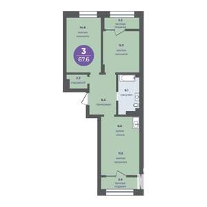 3-к квартира, вторичка, 61м2, 3/15 этаж