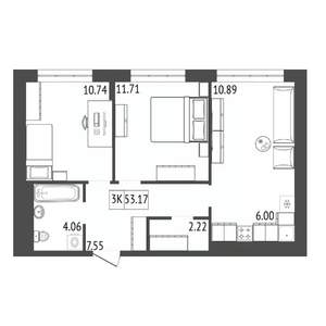 3-к квартира, вторичка, 53м2, 2/17 этаж