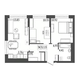 3-к квартира, вторичка, 52м2, 11/17 этаж