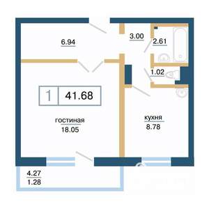 1-к квартира, вторичка, 42м2, 4/17 этаж