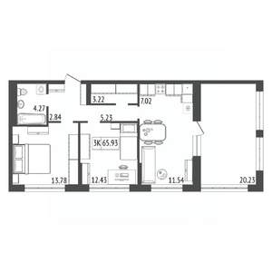 3-к квартира, строящийся дом, 66м2, 7/17 этаж