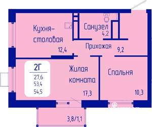 2-к квартира, строящийся дом, 55м2, 10/24 этаж
