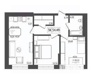 3-к квартира, вторичка, 54м2, 3/17 этаж