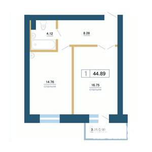 1-к квартира, вторичка, 45м2, 4/7 этаж