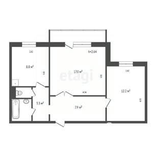 2-к квартира, вторичка, 53м2, 2/10 этаж