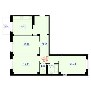 3-к квартира, вторичка, 86м2, 2/9 этаж