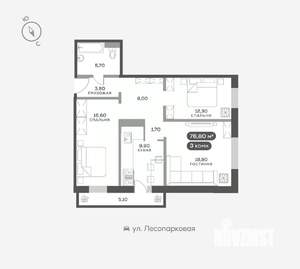 3-к квартира, вторичка, 77м2, 8/17 этаж