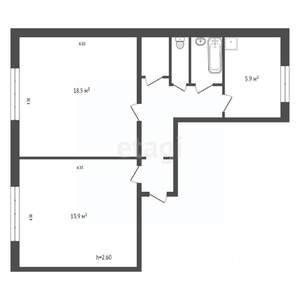 2-к квартира, вторичка, 55м2, 1/9 этаж