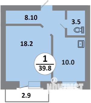 1-к квартира, строящийся дом, 40м2, 2/14 этаж
