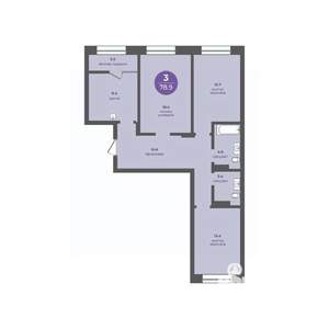 3-к квартира, вторичка, 79м2, 3/24 этаж