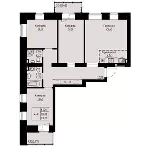 4-к квартира, строящийся дом, 94м2, 3/8 этаж