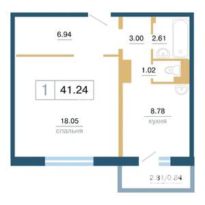 1-к квартира, вторичка, 41м2, 2/17 этаж
