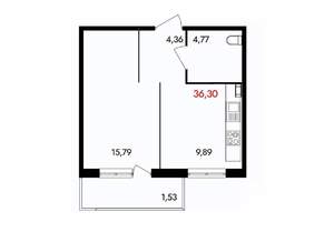 1-к квартира, вторичка, 36м2, 14/18 этаж