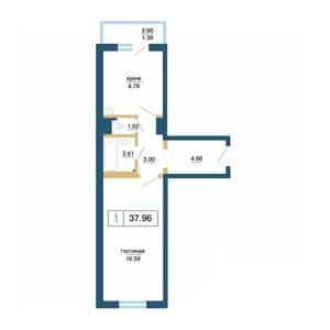 1-к квартира, вторичка, 38м2, 4/17 этаж