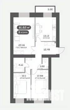 3-к квартира, вторичка, 77м2, 5/15 этаж