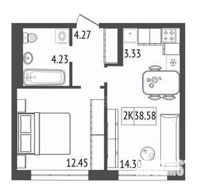 2-к квартира, вторичка, 39м2, 7/17 этаж