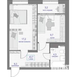 1-к квартира, вторичка, 44м2, 3/16 этаж