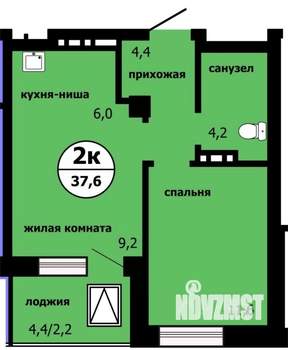 2-к квартира, строящийся дом, 37м2, 6/19 этаж