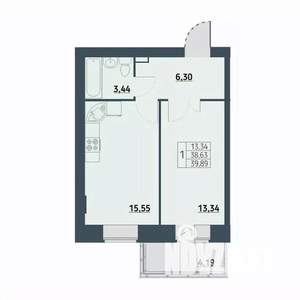 1-к квартира, строящийся дом, 40м2, 2/9 этаж