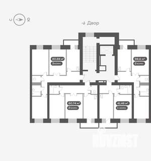 2-к квартира, вторичка, 61м2, 6/16 этаж