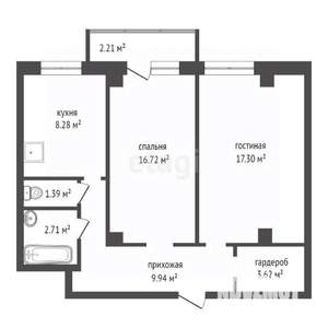 2-к квартира, вторичка, 62м2, 8/17 этаж