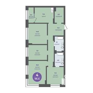 4-к квартира, вторичка, 93м2, 1/15 этаж