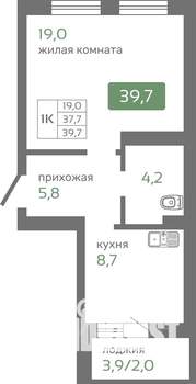 1-к квартира, строящийся дом, 40м2, 2/19 этаж