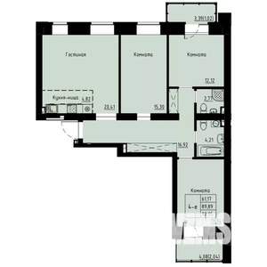 4-к квартира, строящийся дом, 93м2, 2/8 этаж