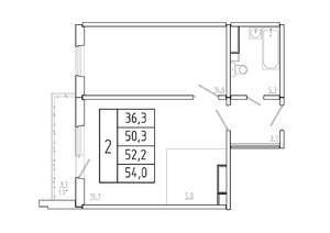 2-к квартира, строящийся дом, 52м2, 14/17 этаж