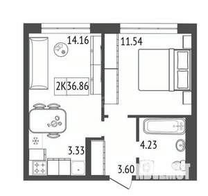 2-к квартира, вторичка, 37м2, 11/17 этаж