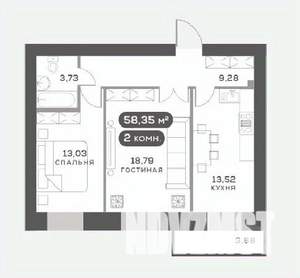 2-к квартира, вторичка, 58м2, 9/15 этаж