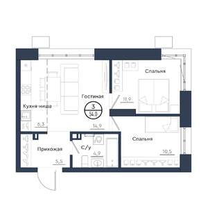 3-к квартира, вторичка, 54м2, 2/23 этаж
