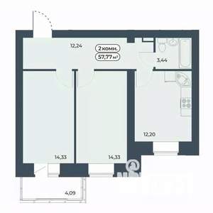 2-к квартира, строящийся дом, 58м2, 6/9 этаж