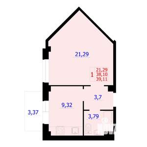 1-к квартира, строящийся дом, 39м2, 9/9 этаж