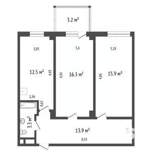 2-к квартира, вторичка, 62м2, 3/9 этаж