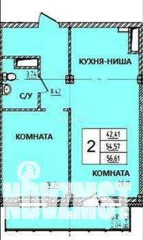 2-к квартира, строящийся дом, 57м2, 7/15 этаж