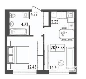 2-к квартира, вторичка, 39м2, 8/17 этаж