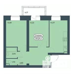 2-к квартира, строящийся дом, 57м2, 9/9 этаж