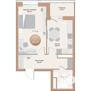 1-к квартира, вторичка, 46м2, 5/24 этаж