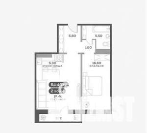 2-к квартира, вторичка, 54м2, 7/17 этаж