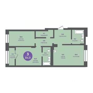 3-к квартира, вторичка, 85м2, 7/16 этаж
